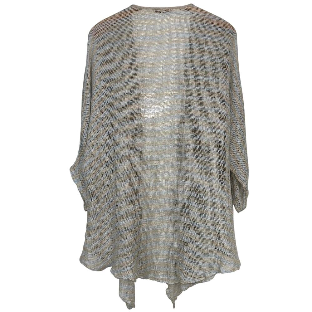 Mastro Moda Tan Blue Linen Woven Open Front Draped Cardigan One Size - Picture 9 of 12